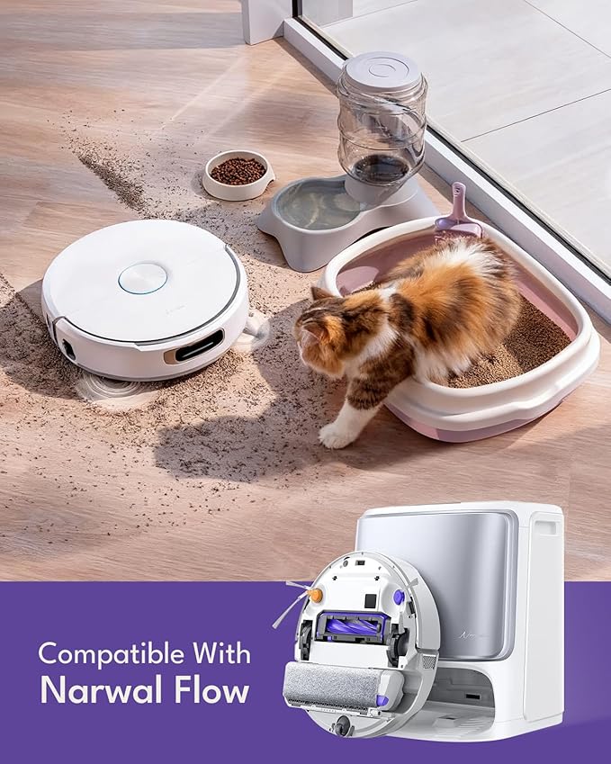 12 Pcs Accessories Kit for Narwal Flow Robot Vacuum Cleaner: 1 Main Brushes, 2+2 Side Brushes, 2 HEPA Filters, 3 Dust Bags, 1 Track Mop Pad, 1 Cleaning Brush