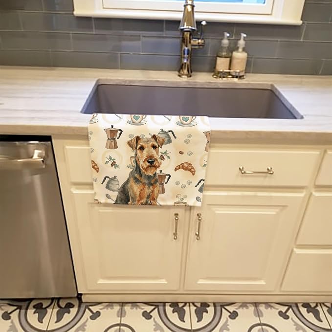 Caroline's Treasures Grizzle Airedale Terrier Coffee Bar Kitchen Towel Velour Plush Front and Cotton Loop Back Machine Washable