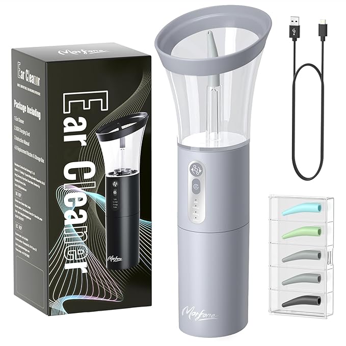 Ear Wax Removal, Electric Ear Cleaning Kit Effective & Safe Ear Cleaner Irrigation Flushing System 4 Pressure Modes for Ear Wax Buildup, Water Resistant Ear Cleaning Tool USB Rechargeable