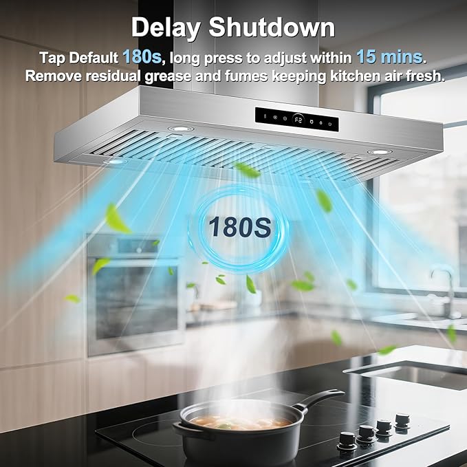 36 inch Island Range Hood Ceiling Mount 1200 CFM with 4-Speed Gesture Sensing & Touch Control, Ducted/Ductless Stainless Steel Kitchen Stove Vent Hoods with 4 LED Lights, Timer,Dishwasher-Safe Filters