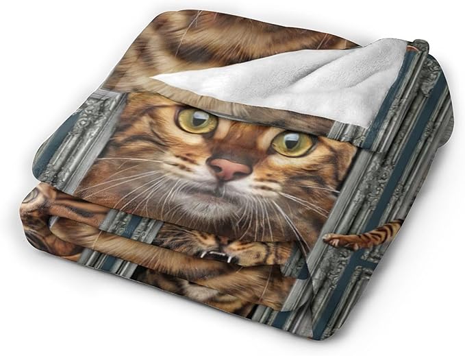 Jerkboo Bengal Cat Blanket, Multicolor, Flannel, Throw Blanket, 80"x60", Soft, Warm, Cute Cat Throw Blanket for Girls, Women, Kids, Adults