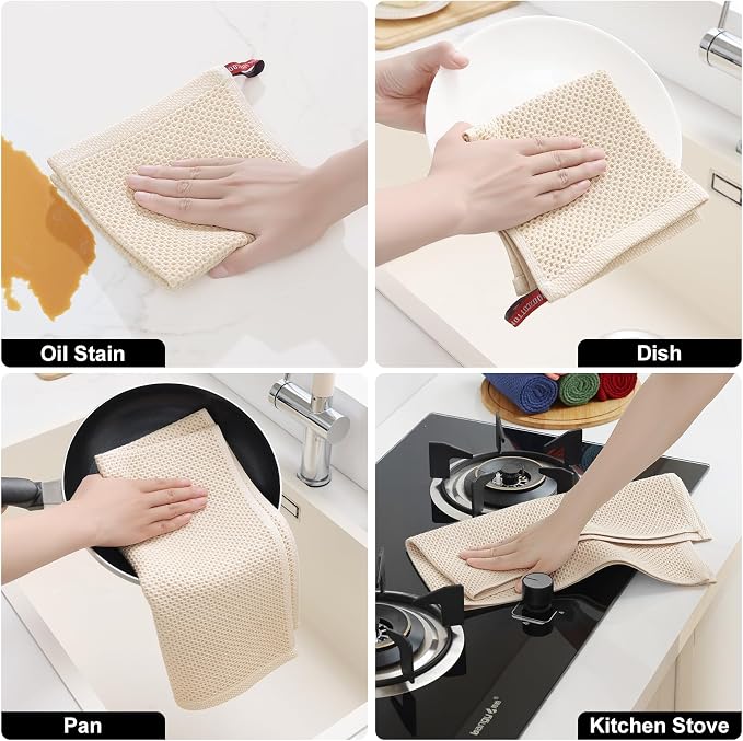 Homaxy 100% Cotton Kitchen Towels and Dishcloths Set, 12 x 12 Inches and 13 x 28 Inches, Set of 10 Bulk Kitchen Towels Set, Ultra Soft Absorbent Dish Cloths for Washing Dishes, Multicolor