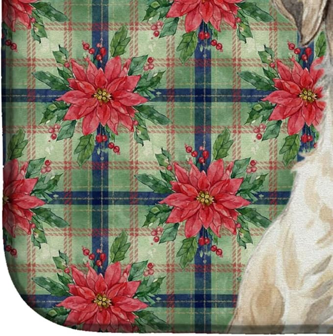 Caroline's Treasures Sealyham Terrier Christmas PoinsettIas Dish Drying Mat Absorbent Dish Drying Mat Pad for Kitchen Counter Dish Drainer Mat for Countertop, 14 x 21", Multicolor