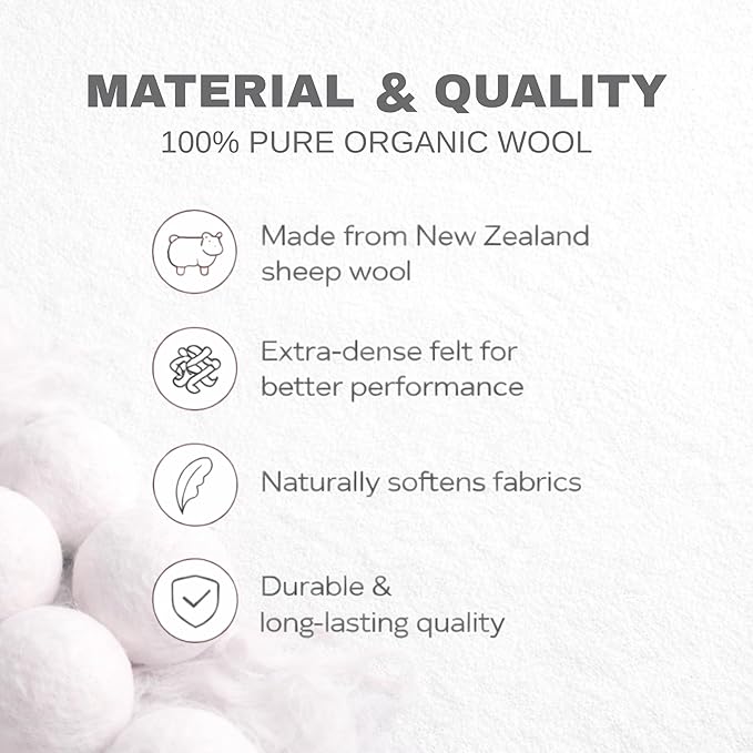 Wool Dryer Balls 6-Pack 100% Natural New Zealand Wool, Handmade in Nepal Reusable Laundry Balls, Faster Drying, Softer Clothes, Anti-Static, Dryer Sheets Alternative (Sheep)