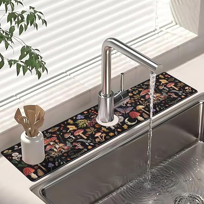 Dish Drying Mat for Kitchen Counter Matt, 2PCS 23"x15" Dish Drainer Mat & 24"x5.5" Sink Splash Guard, Super Absorbent Non-slip Rubber Backed