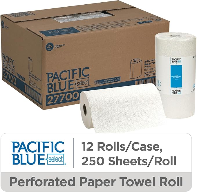 Pacific Blue Select 2-Ply Perforated Roll Paper Towel by GPPRO (Georgia-Pacific), White, 27700, 250 Sheets Per Roll, 12 Rolls Per Case