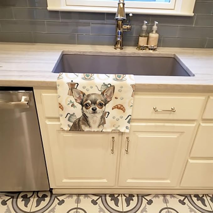 Caroline's Treasures Chihuahua Coffee Bar Kitchen Towel Velour Plush Front and Cotton Loop Back Machine Washable