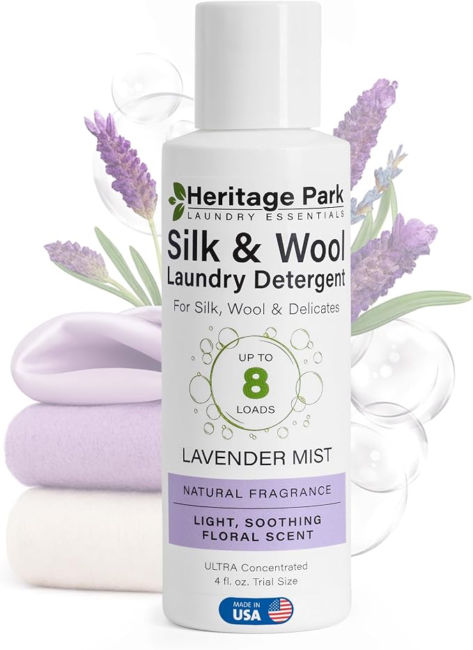 Heritage Park Silk & Wool All-Natural Lavender Mist Scent, pH-Neutral Laundry Detergent - Enzymes-Free, Ultra Concentrated (4 fl oz Trial Size)