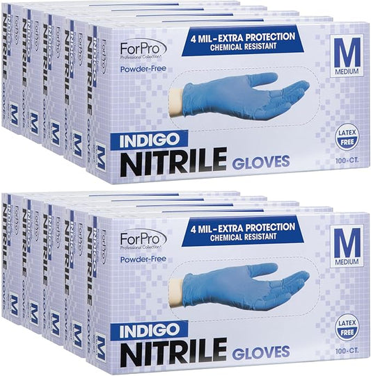 ForPro Disposable Nitrile Gloves, Chemical Resistant, Powder-Free, Latex-Free, Non-Sterile, Food Safe, 4 Mil