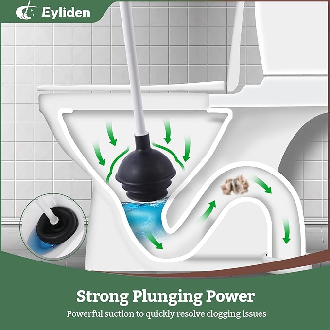 Eyliden Toilet Brush and Plunger Combo Set | 2-in-1 Disposable Toilet Bowl Wand Kit with 10 Refill Heads, Toilet Plunger, Compact Storage Holder | Bathroom Cleaning System for Home, White