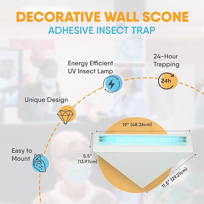 Gardner WS-95 Wall Sconce Fly Light Trap Lamp – Powerful UV Light - Fly Traps for Indoor, Bug Catcher & other Flying Insect Trapper Use in Kitchens, Restaurants, and Other WorkSpaces (White)