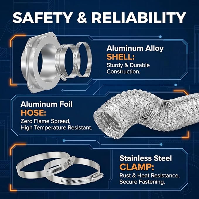 Magnetic Dryer Vent Coupling DV180 Airtight Seal Dryer Vent Connector Kit Quick Connector Easy to Clean, Includes 2.6ft 4" Duct & 2 Clamps