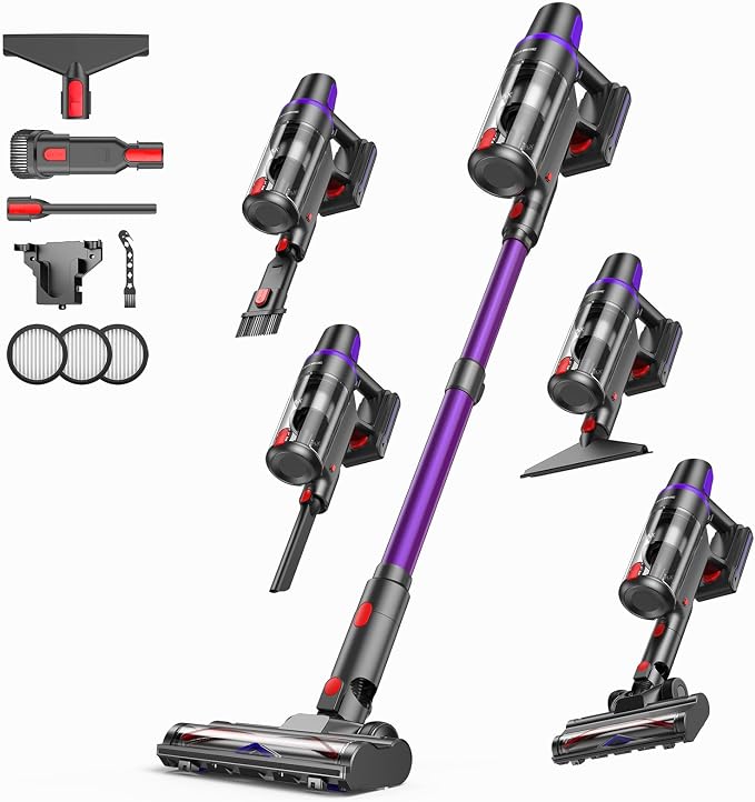TechRise Cordless Vacuum Cleaner,450W 40Kpa Vacuum Cleaners for Home,Up to 60 Min Runtime,Tangle-Free Brush,8-in-1 Versatile & Self-Standing for Hardwood Floors, Carpets, Pet Hair