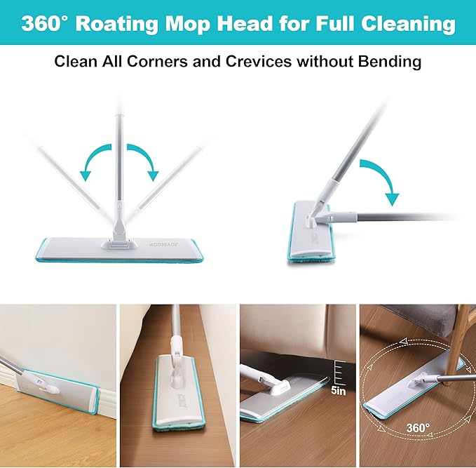 JOYMOOP 18 Inch Dust Mop for Hardwood Floors, Grey-White Heavy Duty Industrial Wet Dry Mop with Telescopic Handle and Microfiber Mop Head, Includes 5 Microfiber Pads