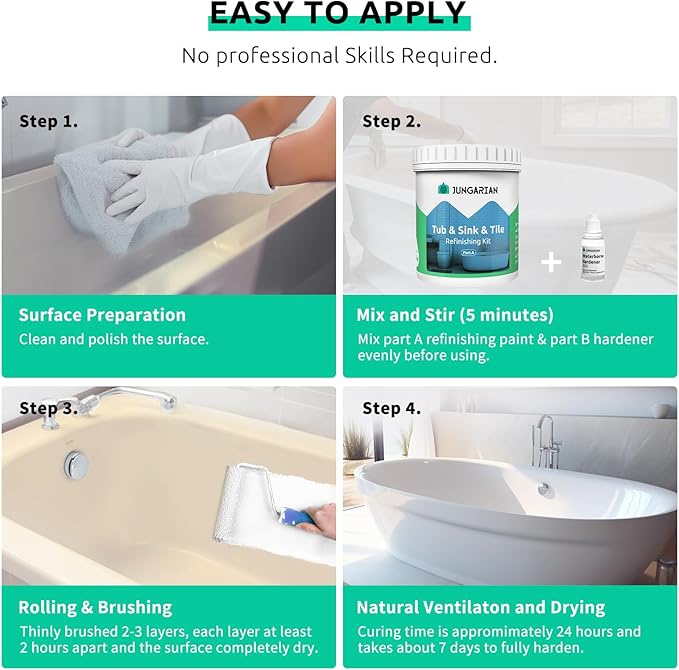 Tub and Tile Refinishing Kit 17.5oz with Tools, Low Odor DIY Bathroom Paint Sink Tub Countertop Tile Shower Paint for Bathroom Kitchen Porcelain Fiberglass, Semi-Gloss Iron Ore