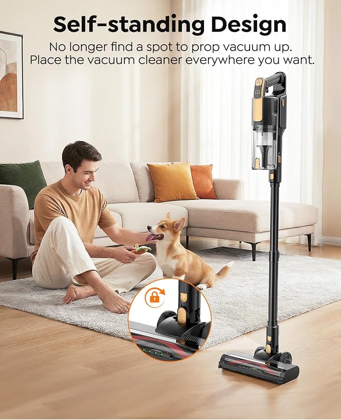 Cordless Vacuum Cleaner, 550W 45KPa 50Mins Vacuum Cleaners for Home, Powerful Stick Vacuum with Green LED Lights, Self-Standing & Anti-Tangle, Lightweight Vacuum for Pet Hair/Carpet/Hard Floor