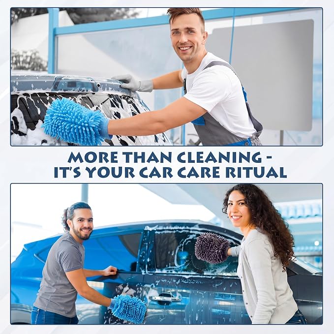 Patelai 30 Pcs Car Wash Mitts Bulk Microfiber Scratch Free Detailing Chenille Car Washing Gloves Hand Double Sided Absorbent Cars Sponge for Washing Cleaning Trucks Boats, 9.45 x 5.9 Inch(Grey,Blue)