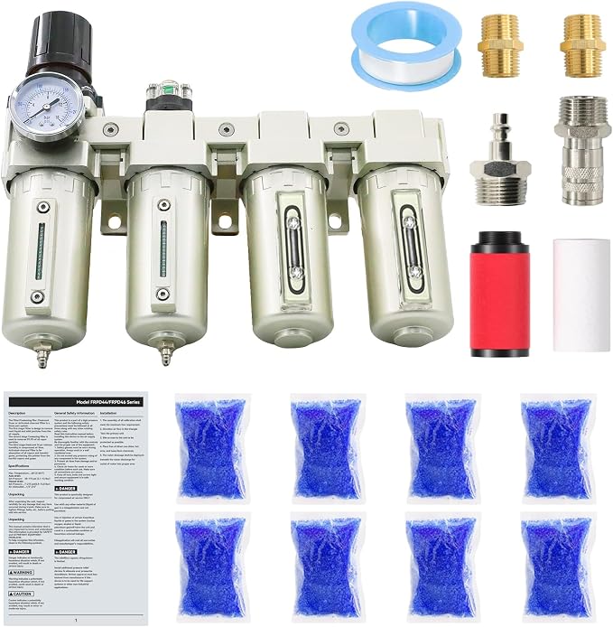 4 Stage 3/4" Air-Dryer-for-Compressor for Plasma Cutter and Paint Spray | 2Filter&2Dryer NPT Industrial Grade Air-Compressor-Water-Separator-System Manual Drain