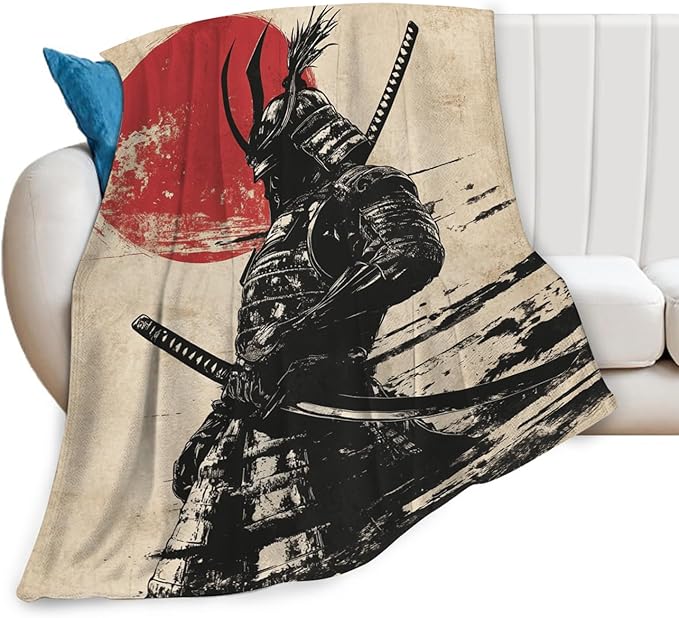 Tijuboni Japanese Samurai Throw Blanket Japanese Warrior Gifts for Men Women Girls Boys Kids Adults Soft Flannel Fleece Blanket for Couch Sofa Bed Home Decor 40"x50"