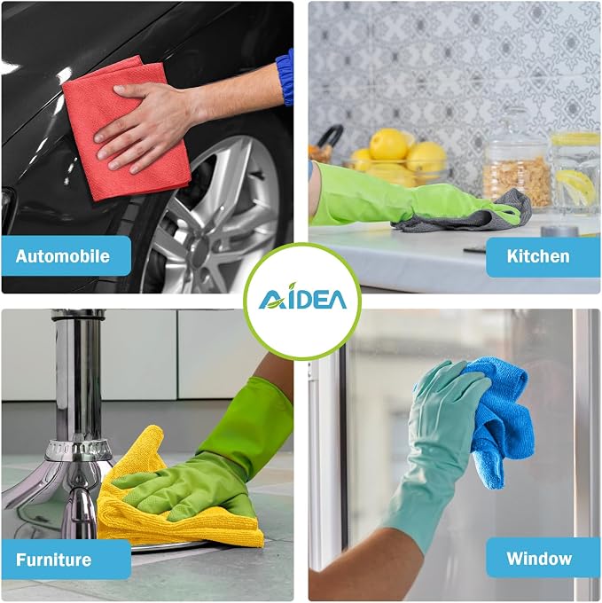 AIDEA Microfiber Cleaning Cloth Grey-200PK, Soft Absorbent Rags, Microfiber Towels for Cars, Kitchen Towels, Dusting Cloth for Home, Window, Cleaning Supplies, 12"×12"