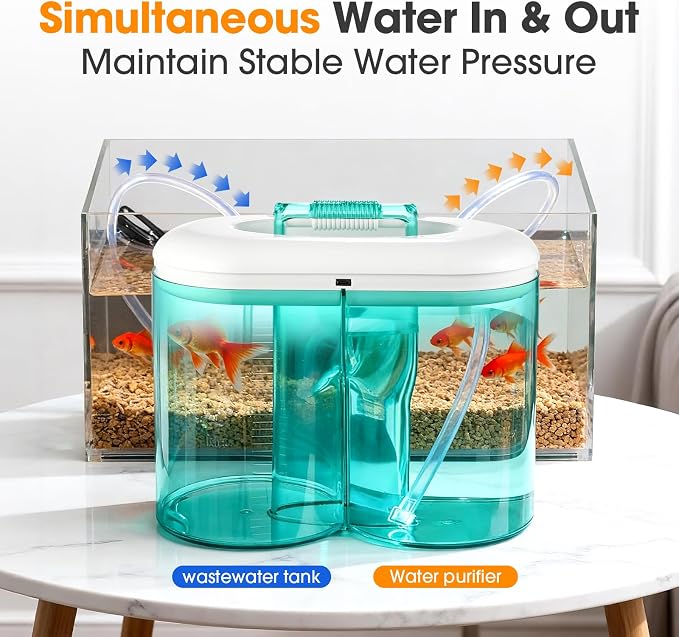 2000mah Rechargeable Aquarium Gravel Cleaner, Portable 3L Fully Automatic Fish Tank Cleaning Tools Synchronized Water Change Gravel Vacuum for Aquarium Water Filter