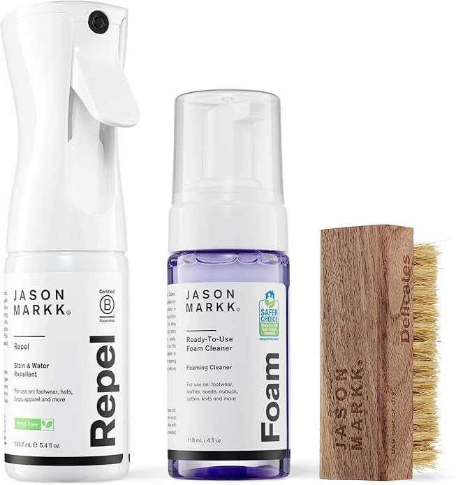 Jason Markk Repel Spray & Quick Clean Kit Shoe Cleaner, Ready-To-Use Foam with Delicates Brush, Protect with Water & Stain Repellent Spray, Non-Aersol, Ideal for Footwear, Safe for Leather, Suede, Nub