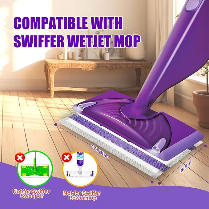 Mop Pad Refill Compatible with Swiffer WetJet Spray Mop, Wet Jet Mopping Pads for All Purpose Multi Surface Hardwood Floor Cleaning, 4 Layers Thickened and Super Absorbent, 100 Count