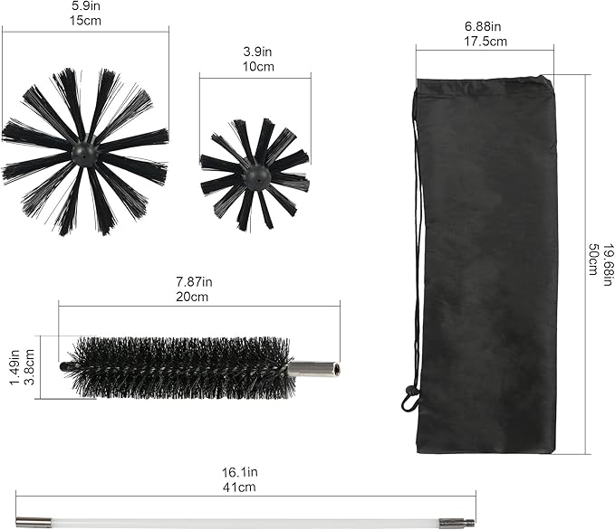 30 Feet Dryer Vent Cleaning Brush Kit, Multi-Purpose lint Cleaning Brush with 4" and 6" Brush Head, Professional Lint Cleaning Accessories for Chimneys, Ducts, Dryers, Crevices