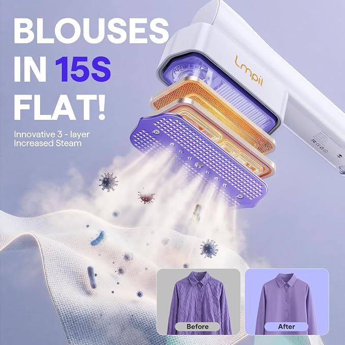 Steamer for Clothes, Handheld and Portable with 15-Second Heat-Up, 2-in-1 Steamer & Iron with Smart Touch Operation and 4 Modes, Suitable for All Fabrics, Ideal for Home & Travel