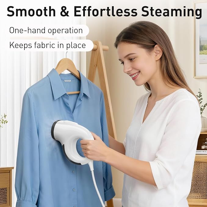Vacuum Steamer for Clothes – Handheld Clothes Steamer with 2800Pa Suction & 25s Heat-Up – No-Drip Garment Steamers – Suction Steam Iron Alternative – Compact Steam Travel Iron with Base & Bag