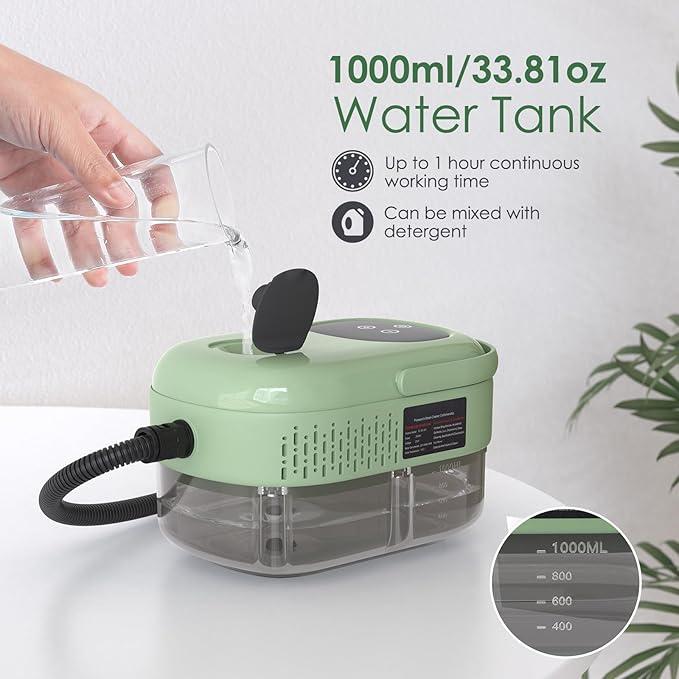 2500W Steam Cleaner, High Pressure High Temperature Steam Cleaning Machine, 1000ml, 3 Bar with 3 Brush Heads (Green)