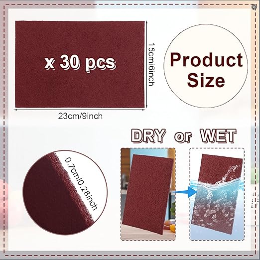 30 Pcs General Purpose Scuff Pads 6 X 9 Inch Red Abrasive Hand Sanding Non-Woven Aluminum Oxide Abrasive Pads Set for Surface Preparation Scuffing Scouring Blending Cleaning