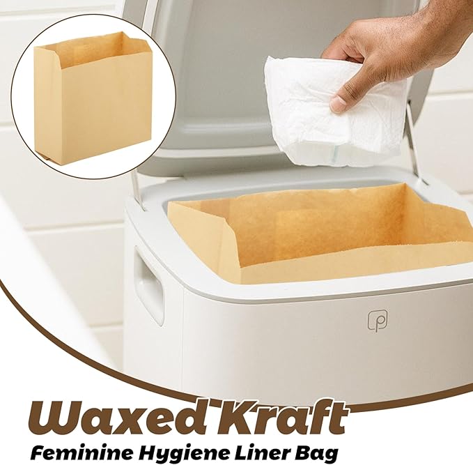 WOPPLXY 300 PCS Feminine Hygiene Liner Bags, 8.1'' x 7.5'' x 3.5'' Waxed Sanitary Napkin Disposal Bag, Waste Receptacle Paper Liners, Feminine Hygiene Bag for Bathroom, Commercial, Personal Restroom