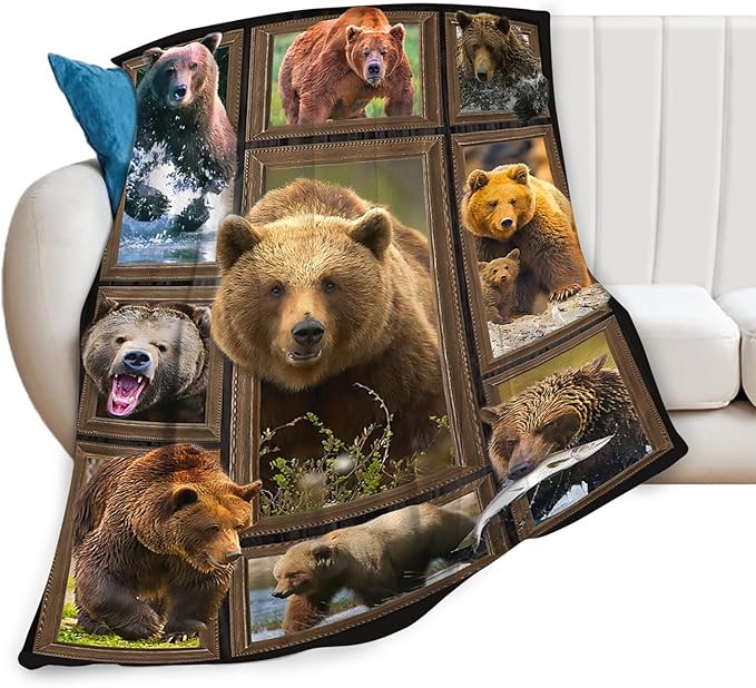 Tijuboni Bear Throw Blanket Bear Gifts for Girls Boys Women Men Kids Adults Soft Flannel Fleece Blanket for Couch Sofa Bed Home Decor 50"x60"