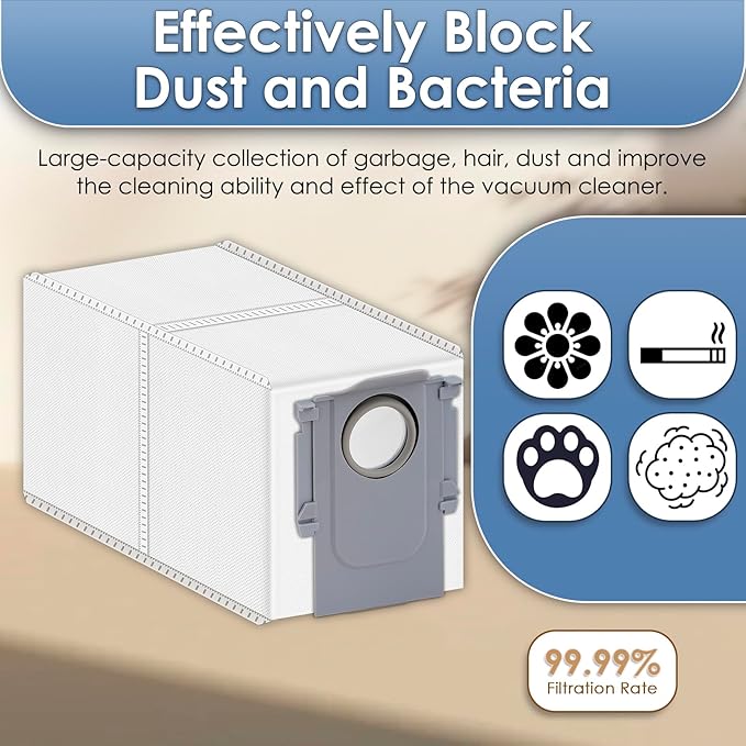(23 Pack) Qrevo Curv 2 Flow Replacement Parts Compatible with Roborock Qrevo Curv 2 Flow Robot Vacuum, 4 Roller Brushes, 6 Side Brushes, 6 Dust Bags, 5 HEPA Filters, 2 Roller Mops, Accessories Kit