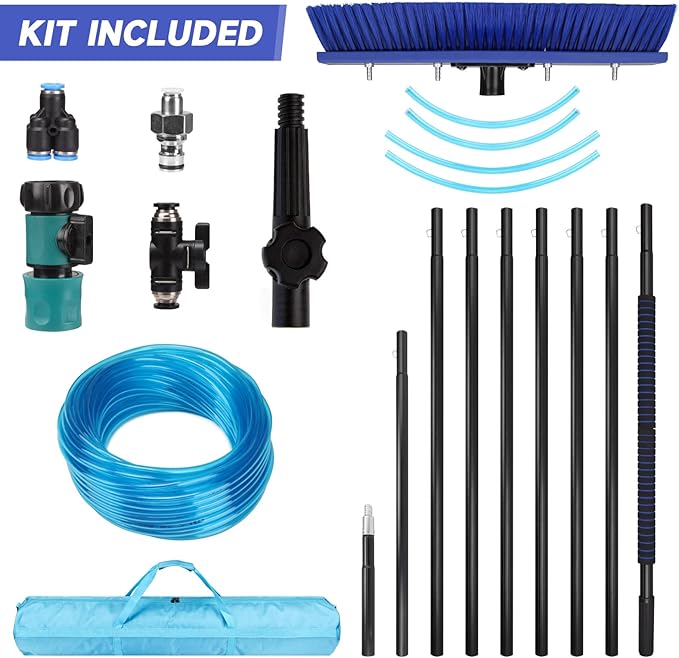 Solar Panel Window Cleaning Brush and Pole, 40FT Adjustable Window Cleaner Brush & Water Fed Pole Kit, Solar Panel Cleaning System Window Washing Equipment Tool