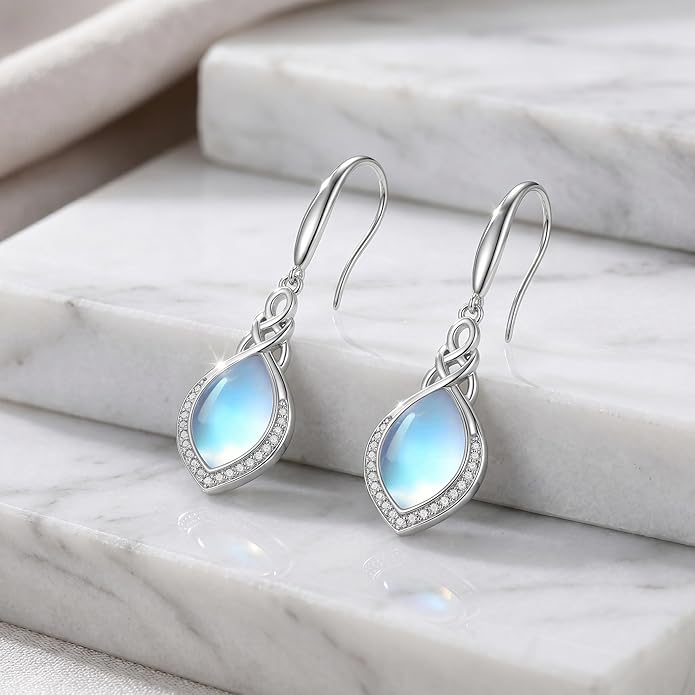 PELOVNY Celtic Knot Filigree Earrings for Women 925 Sterling Silver Moss Agate/Birthstone Infinity Earrings Birthday Christmas Jewelry Gifts for Mom Daughter Wife Sister