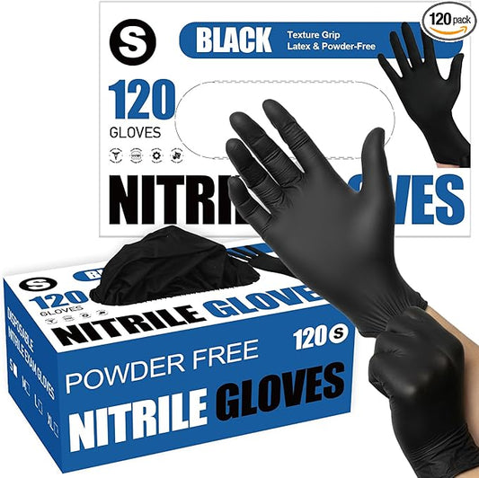 Fixwal Gloves for Cooking Food Prep, Black Disposable Nitrile Gloves, 4 Mil, 120 Count, Cleaning Service Gloves, Latex Free, Powder Free