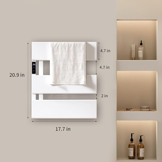 Electric Towel Warmer with Smart LED Timer, Modern [2/3/4] Bar Large Panel Heated Towel Rack, Wall-Mounted Plug-in/Hardwired 2-in-1, Rapid Warmth for Bathrooms, [Matte Black/Alpine White]