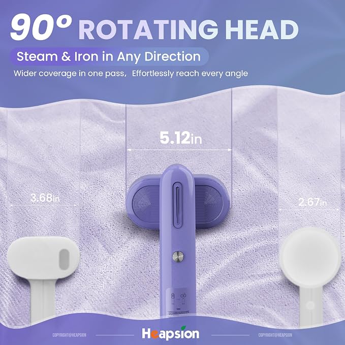Heapsion 2-in-1 Steamer & Iron for Clothes, 1200W Portable Handheld Travel Garment Steamer, 30s Fast Heat-Up, Ultra Lightweight with 90° Rotating Head, Self-Cleaning, Large Ceramic Panel, Fabric-Safe