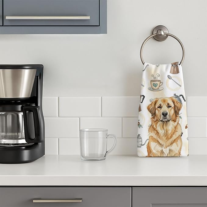 Caroline's Treasures Sandy Leonberger Coffee Bar Kitchen Towel Velour Plush Front and Cotton Loop Back Machine Washable