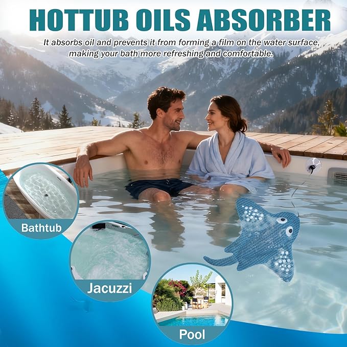 Hot Tub Scum Absorber, 2 Adult hot tub Accessories, Manta ray hot tub Floating Sponge, Reusable Oil-Absorbing and descaling Sponge, Keep the Water Clean