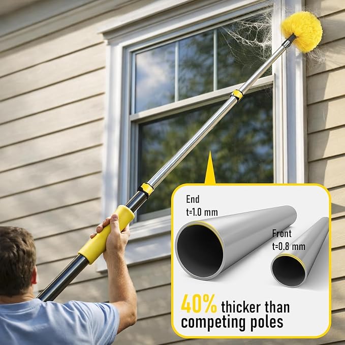 4.7-12ft Telescopic Extension Pole, Heavy-Duty Aluminum Paint Roller Extension Pole with Flip-Lock, Universal Thread, Multi-Purpose Extendable Pole for Second-Story Work