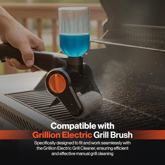 2X Electric Grill Brush Replacement Heads - Heavy-Duty BBQ Cleaning Brush Set for GRILLION Electric Grill Cleaner - Stainless Steel Chain & Wire Brushes
