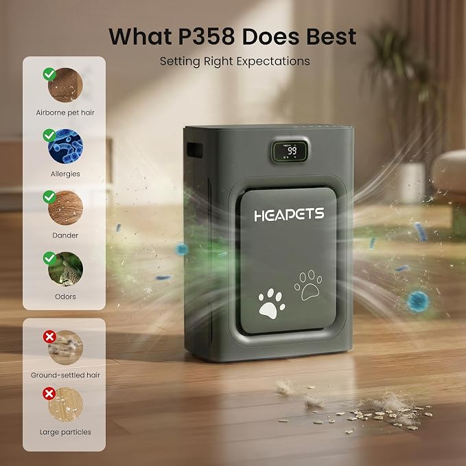 Pet Air Purifier for Home Large Room 2500 sq ft,H13 HEPA Washable Double-Sided Filter,Air Cleaner for Pet Hair Dander Odor Allergies Pollutant Smoke Dust,PM2.5 Air Quality Monitor,Auto Mode,P358 Black