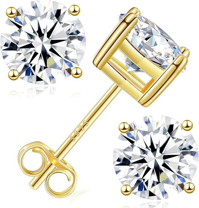 Moissanite Stud Earrings, 0.6–3.0ct Lab Created Diamond Earrings for Women & Men, D Color VVS1 Clarity, 925 Sterling Silver, 14K White Gold Plated, Hypoallergenic Solitaire Studs Jewelry Gift