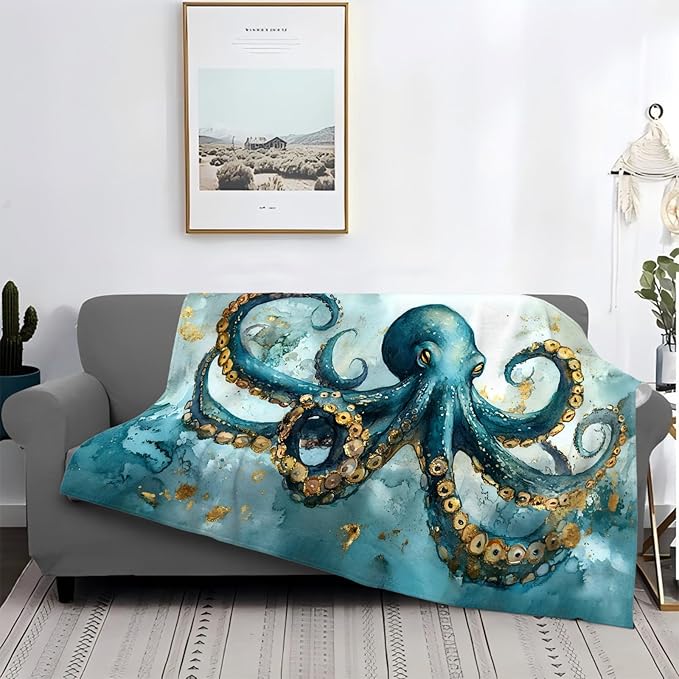 Tijuboni Octopus Throw Blanket Ocean Gifts for Girls Boys Women Men Kids Adults Soft Flannel Fleece Blanket for Couch Sofa Bed Home Decor 50"x60"