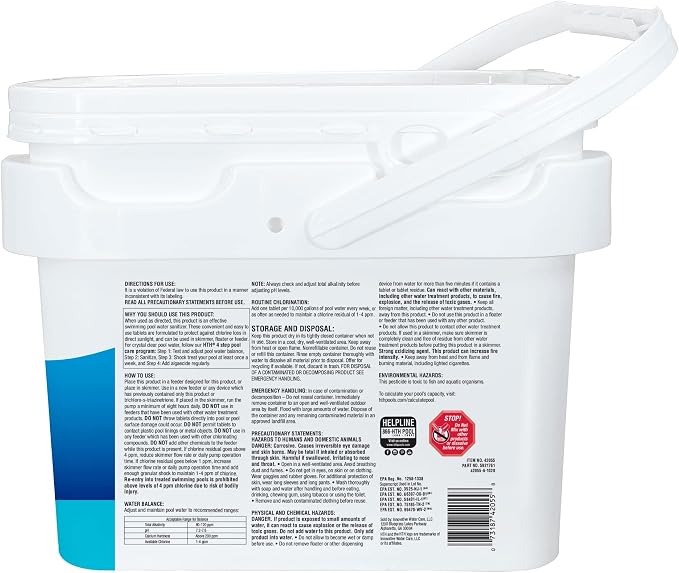 HTH 42055W Pool Care 3" Chlorine Tabs Advanced, Individually Wrapped Tablets - Swimming Pool Sanitizer with Clarifier & Algaecide, Destroys Bacteria & Algae, Delivers Clear Water All Season, 25 lbs