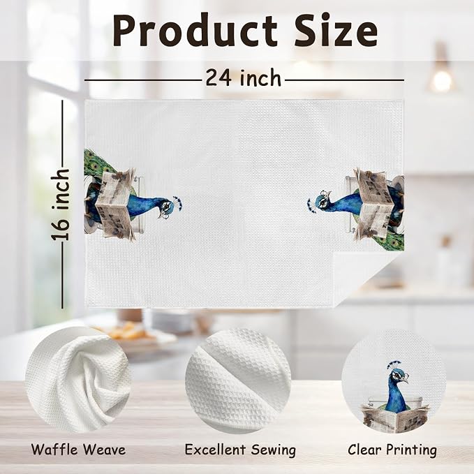 Funny Peacock Peafowl Gifts Hand Towels for Bathroom Decor, Peacock Lover Gifts Decorative Hand Dish Tea Towels for Kitchen Bathroom, Cute Peafowl Kitchen Towels Set of 2, 16x24 Inch