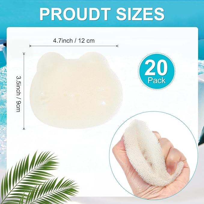 M METERXITY 20-Pack Hot Tub Scum Absorber, 9x12 Cm/3.5x4.7 Inch Sponge Kitten Pattern Scum Balls for Spa, Bathtub and Swimming Pool to Soak Up Oils Bathtub Accessories [White]